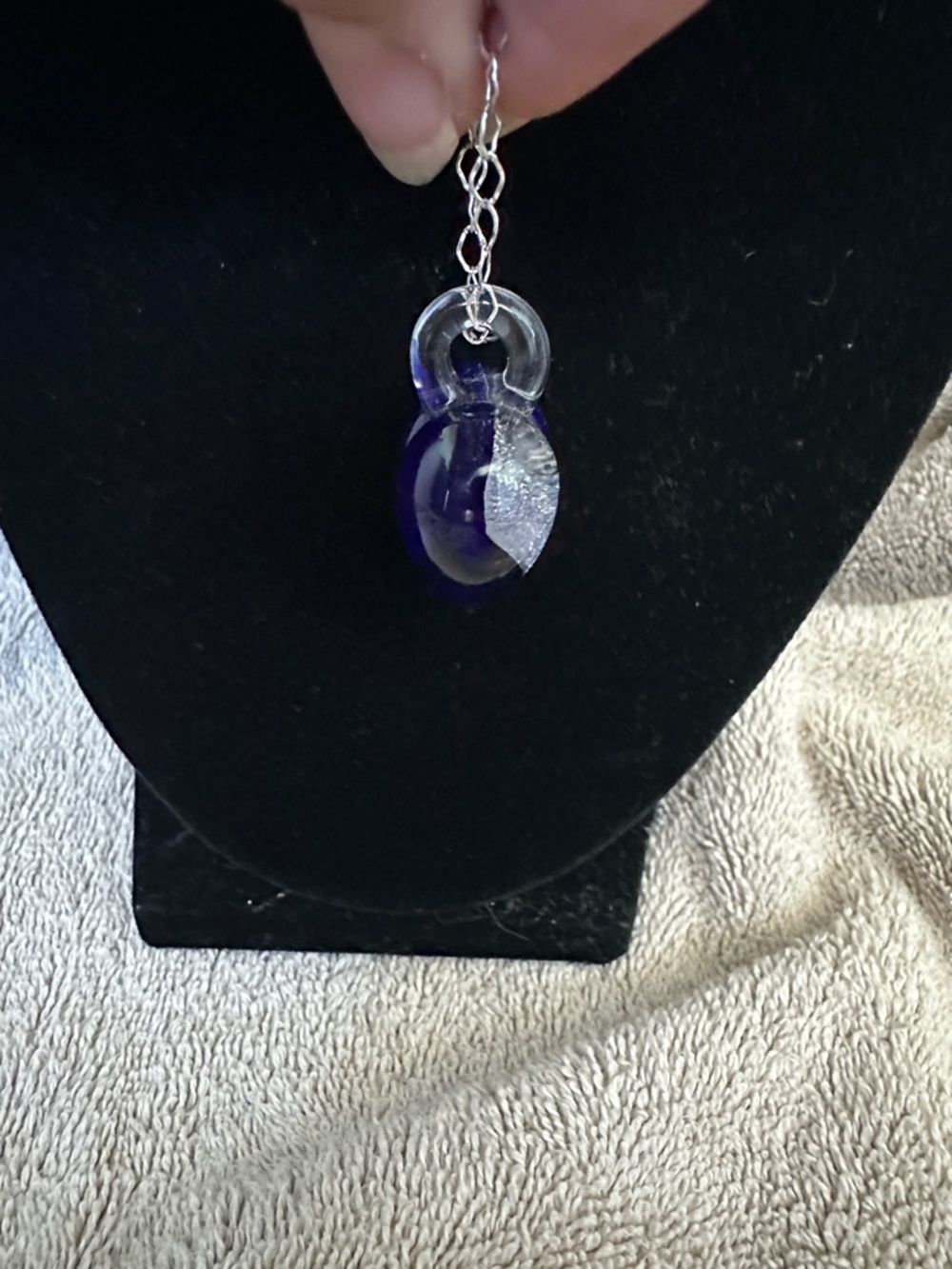 SOLD Milros Blue Murano Glass Foil Heart Pendant Necklace 14K White Gold Chain - Picture 5 of 13